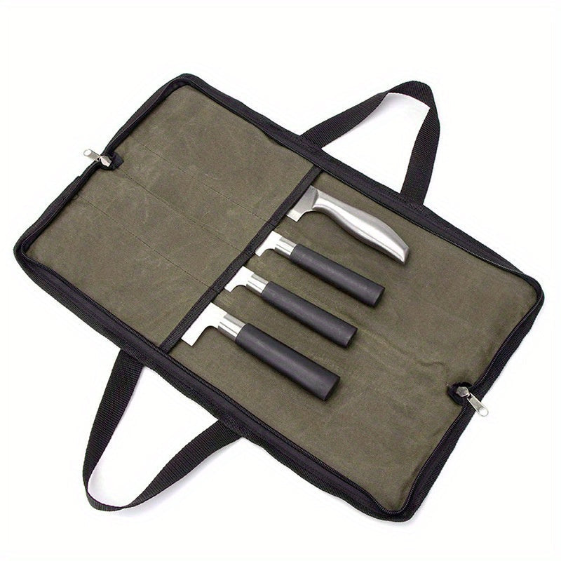 Water-Resistant Waxed Canvas Chef's Knife Roll Bag with Handle for Culinary Tools
