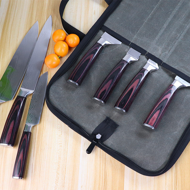 Water-Resistant Waxed Canvas Chef's Knife Roll Bag with Handle for Culinary Tools