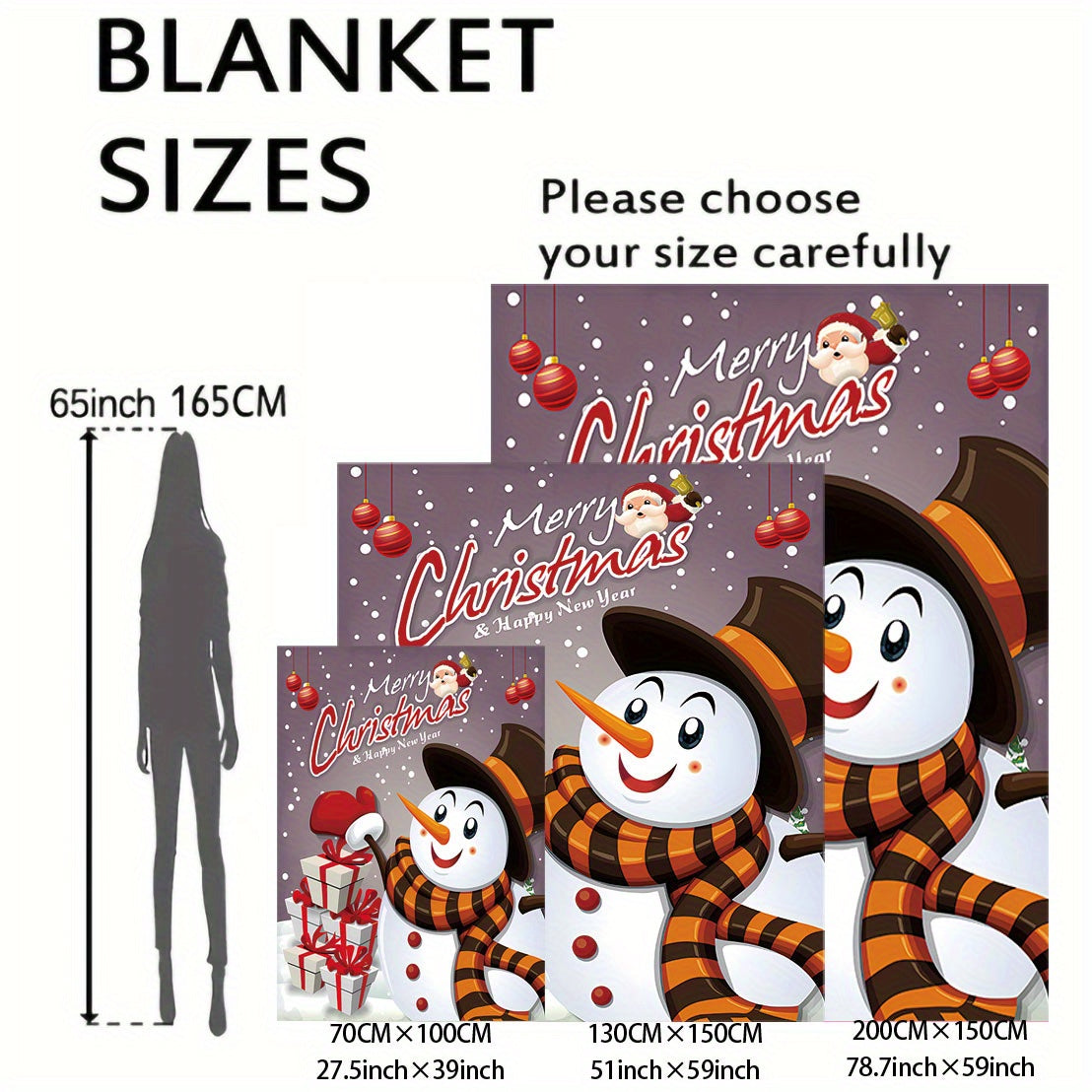 Christmas Snowman Flannel Throw Blanket with Gifts and Cartoon Design for All Seasons