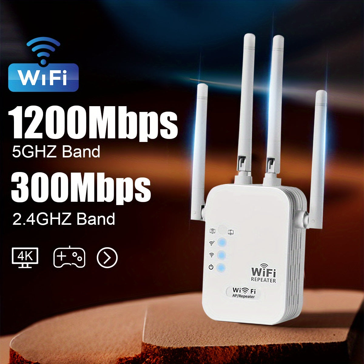 1200Mbps Dual-Band WiFi Booster 35 Devices Ethernet Port Easy Setup