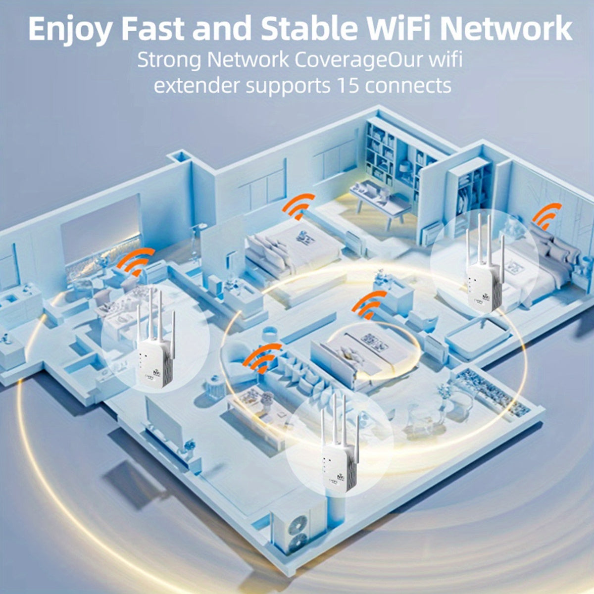 1200Mbps Dual-Band WiFi Booster 35 Devices Ethernet Port Easy Setup