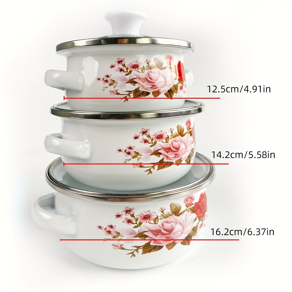 Set of 6 Enamel Non-Stick Pots for Soup, Stewing, and Frying