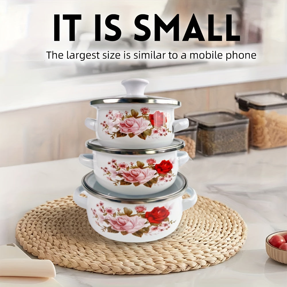 Set of 6 Enamel Non-Stick Pots for Soup, Stewing, and Frying