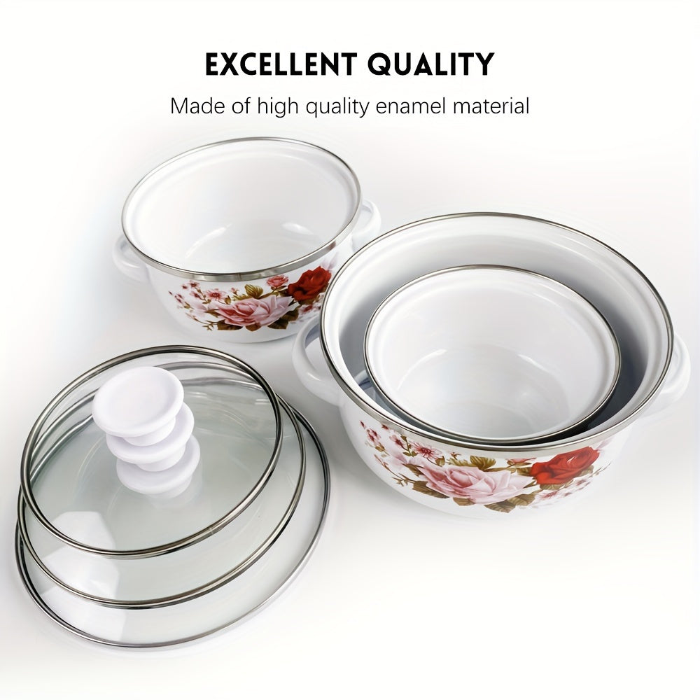 Set of 6 Enamel Non-Stick Pots for Soup, Stewing, and Frying