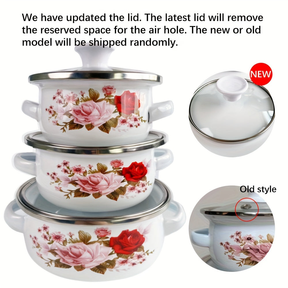 Set of 6 Enamel Non-Stick Pots for Soup, Stewing, and Frying