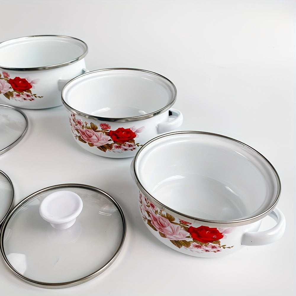 Set of 6 Enamel Non-Stick Pots for Soup, Stewing, and Frying