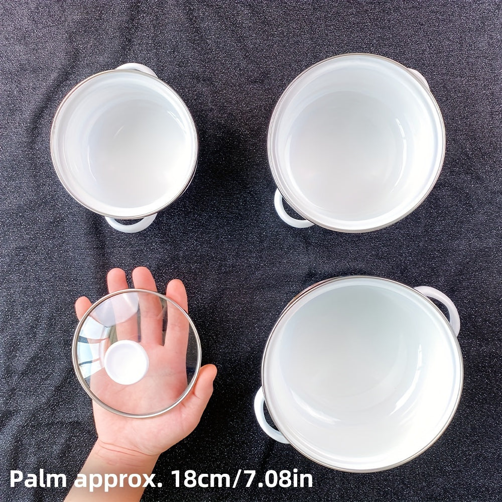 Set of 6 Enamel Non-Stick Pots for Soup, Stewing, and Frying