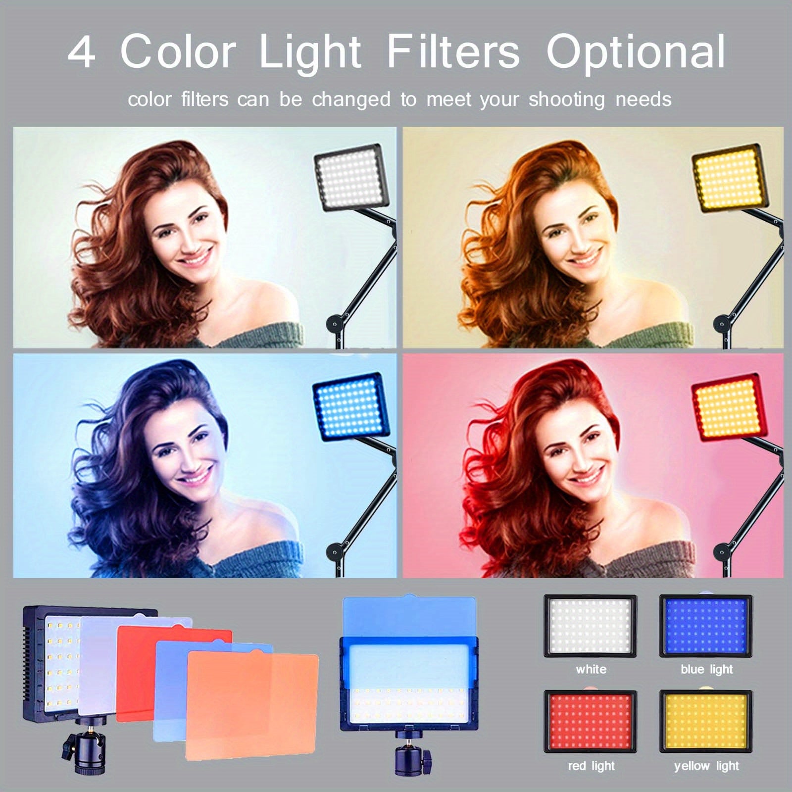 2-Pack RGB LED Video Fill Light Kit with Adjustable Scissor Arm Stand USB Powered Stainless Steel