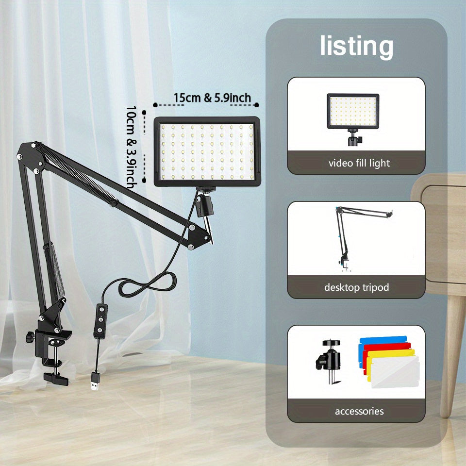 2-Pack RGB LED Video Fill Light Kit with Adjustable Scissor Arm Stand USB Powered Stainless Steel