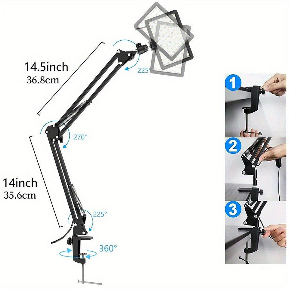 2-Pack RGB LED Video Fill Light Kit with Adjustable Scissor Arm Stand USB Powered Stainless Steel