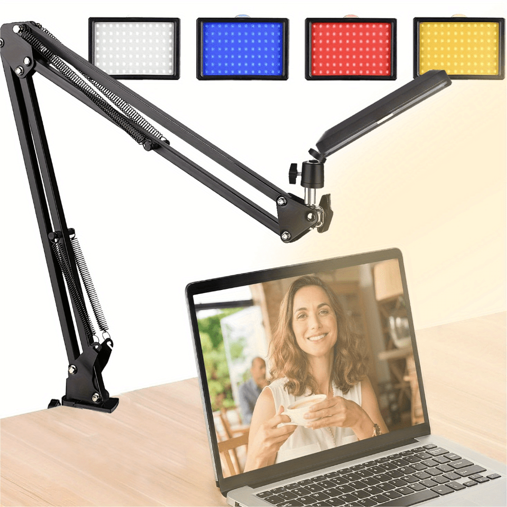 2-Pack RGB LED Video Fill Light Kit with Adjustable Scissor Arm Stand USB Powered Stainless Steel