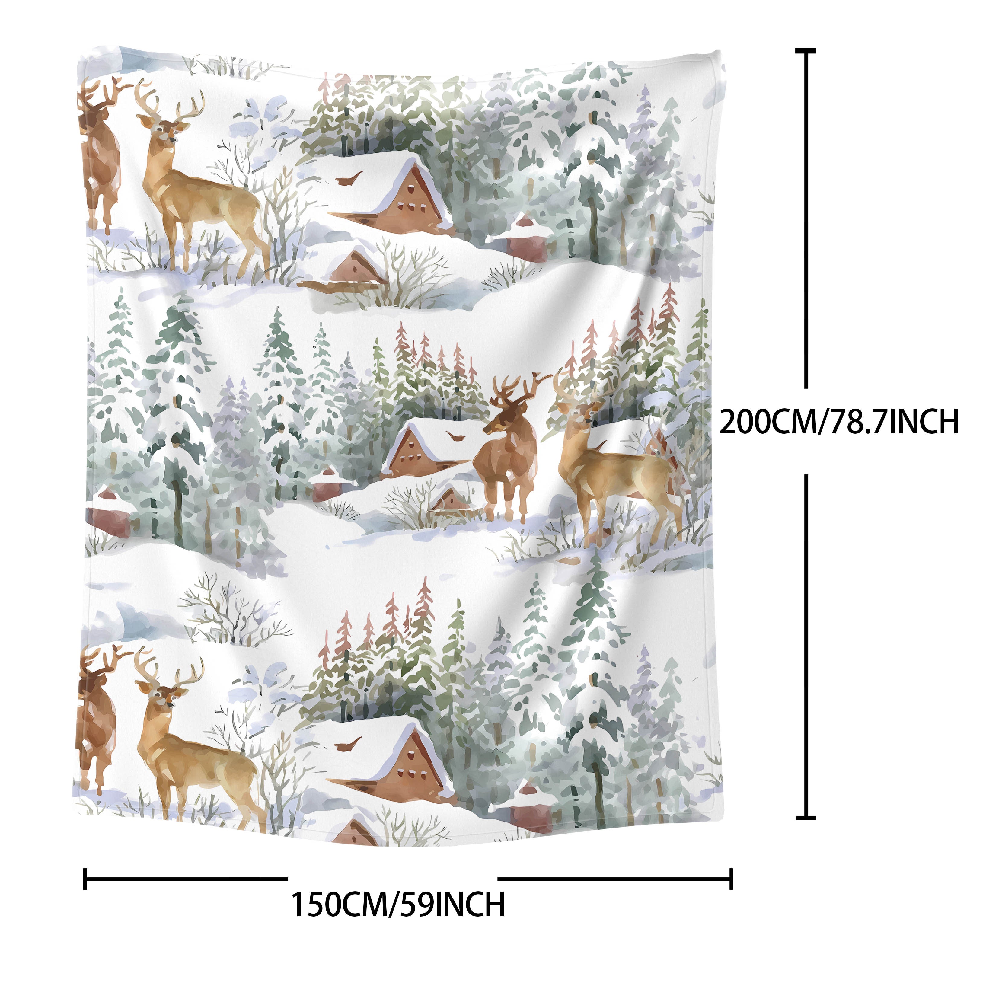 Deer and Snow House Flannel Throw Blanket Soft Cozy Lightweight for Bed Sofa Office