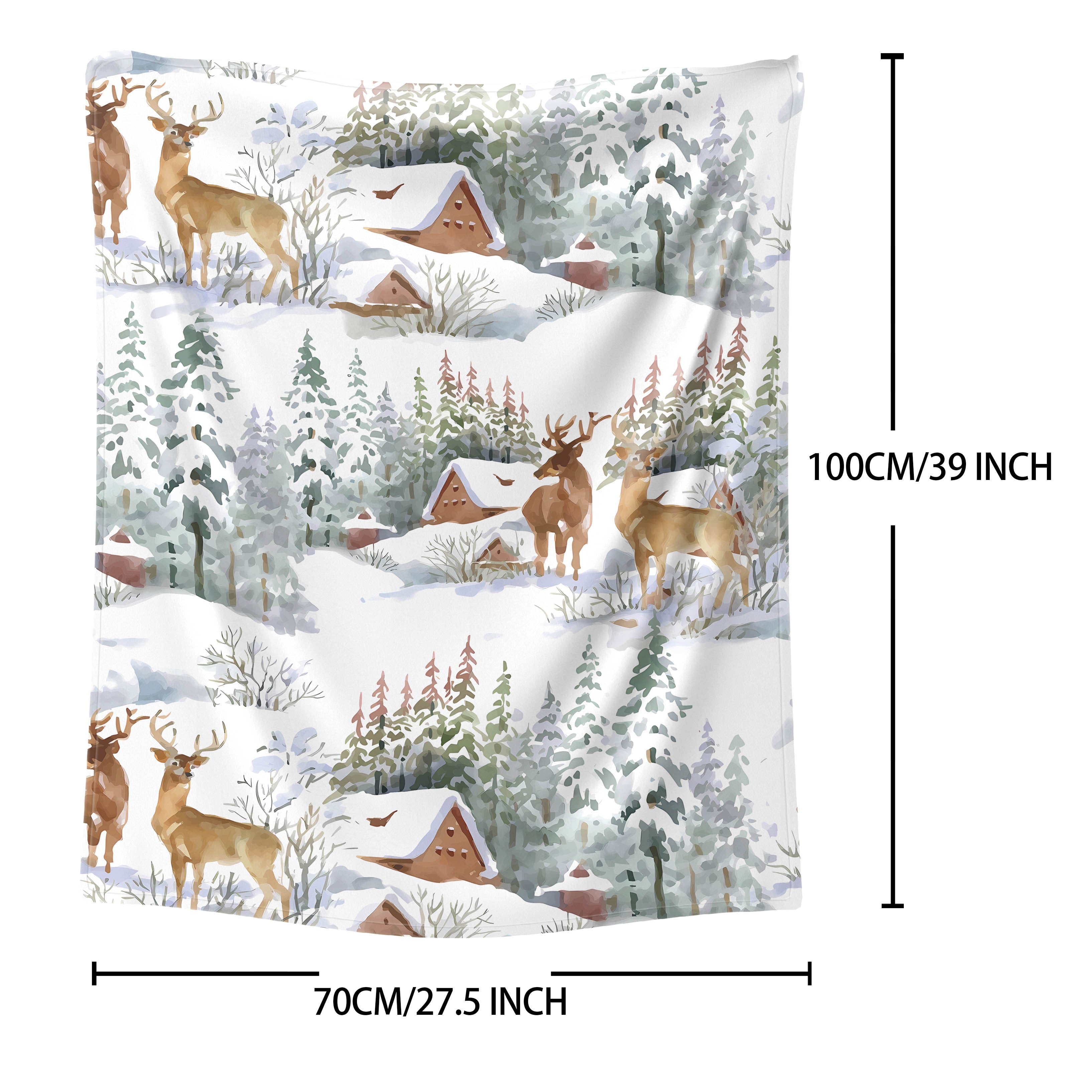 Deer and Snow House Flannel Throw Blanket Soft Cozy Lightweight for Bed Sofa Office