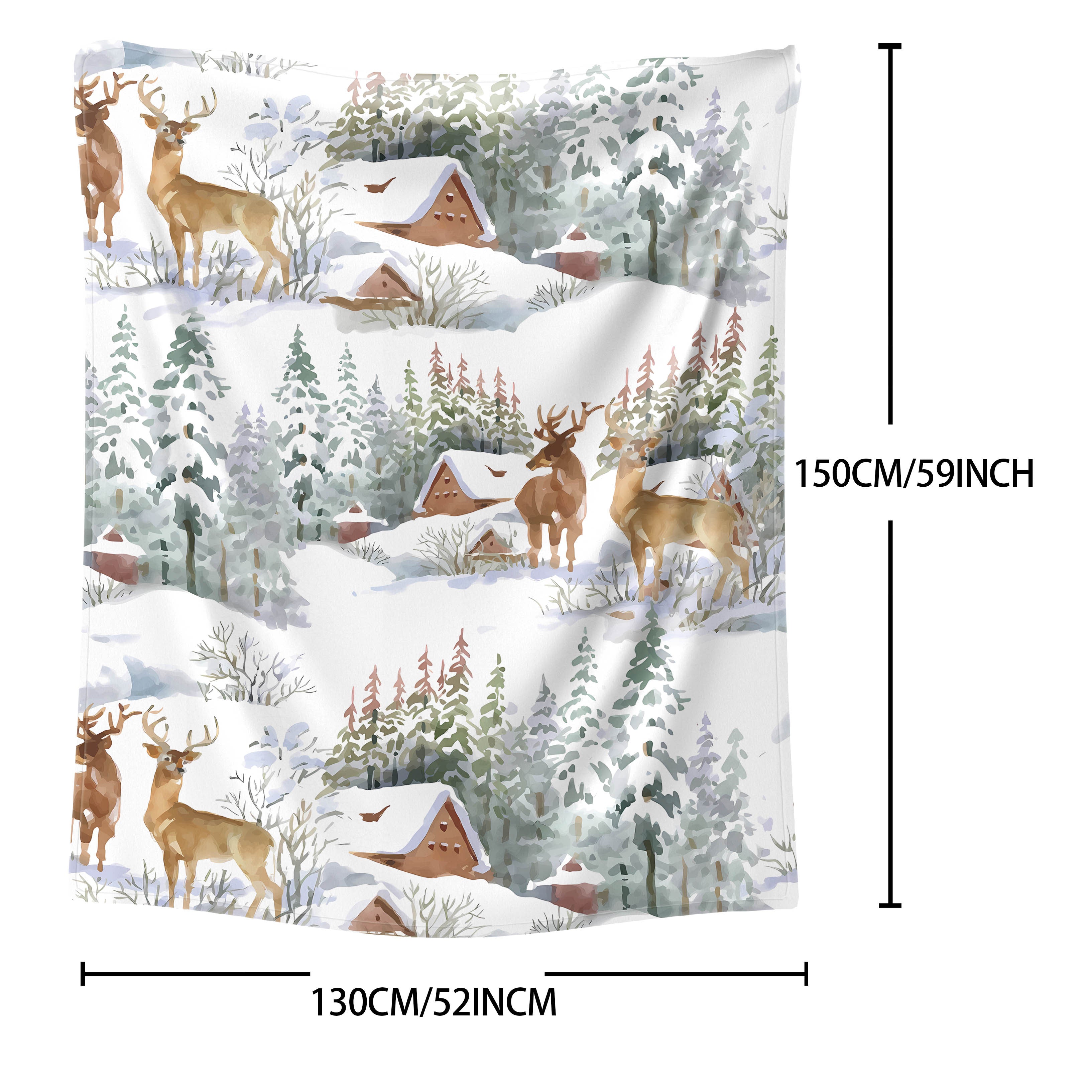 Deer and Snow House Flannel Throw Blanket Soft Cozy Lightweight for Bed Sofa Office