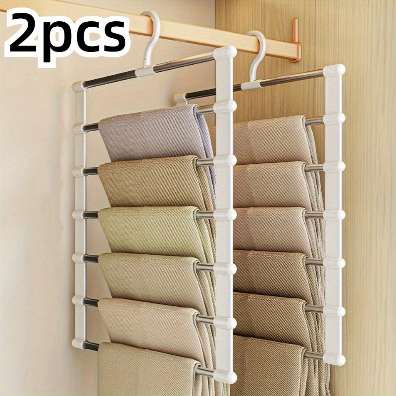 2 Pack Stainless Steel Foldable Pants Hangers Closet Organizer for Jeans Trousers
