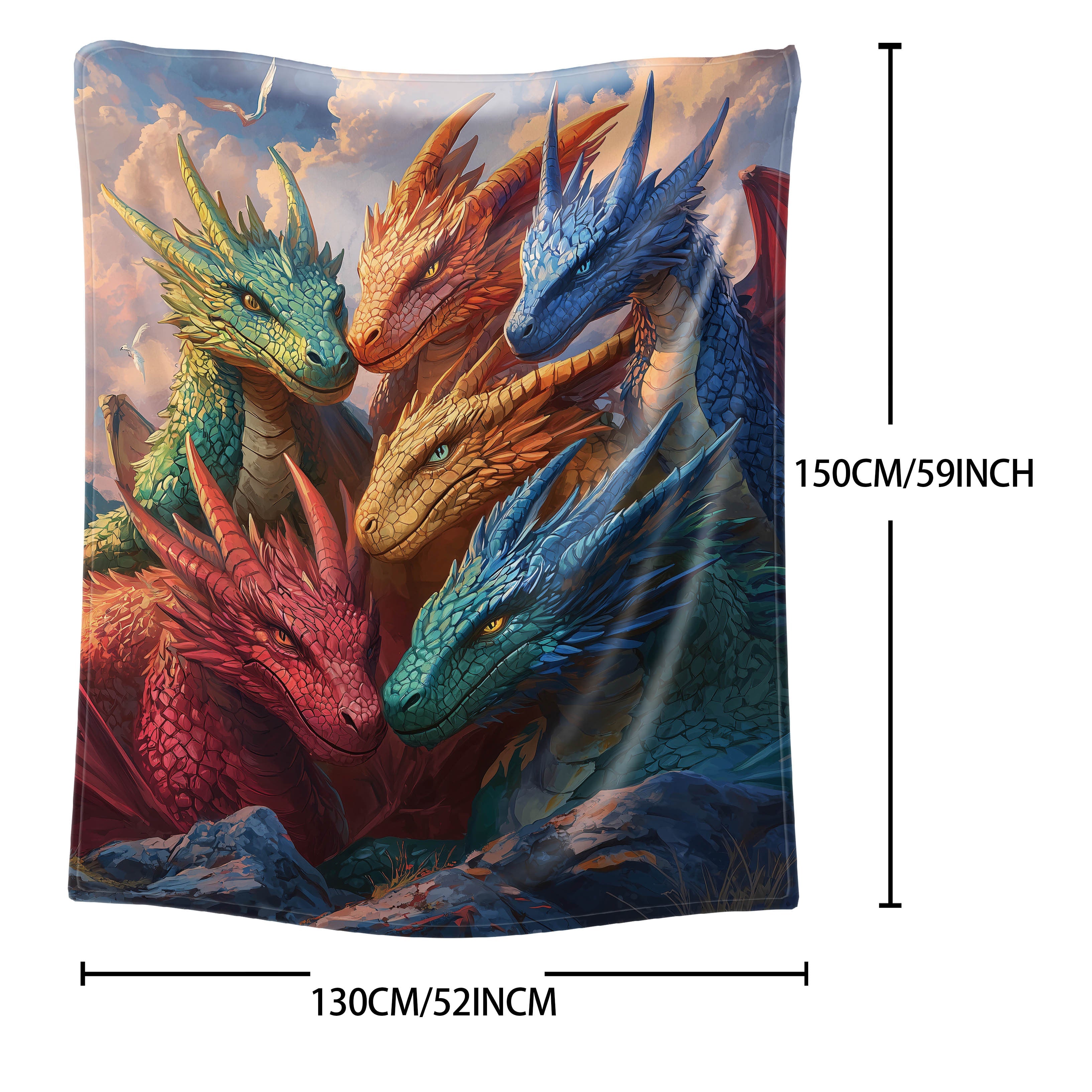 All-Season Fantasy Dragons Flannel Fleece Throw Blanket with Digital Print