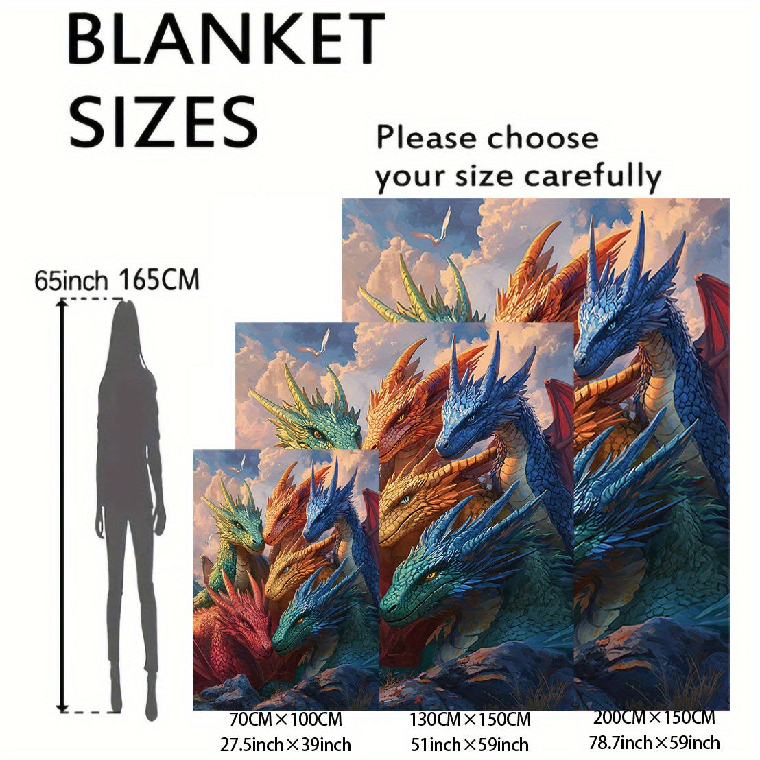 All-Season Fantasy Dragons Flannel Fleece Throw Blanket with Digital Print