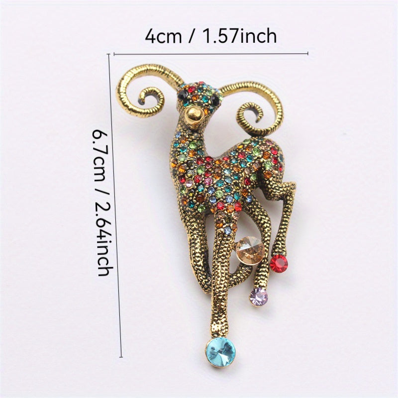 Antelope Brooch with Rhinestones for Holiday and Seasonal Fashion