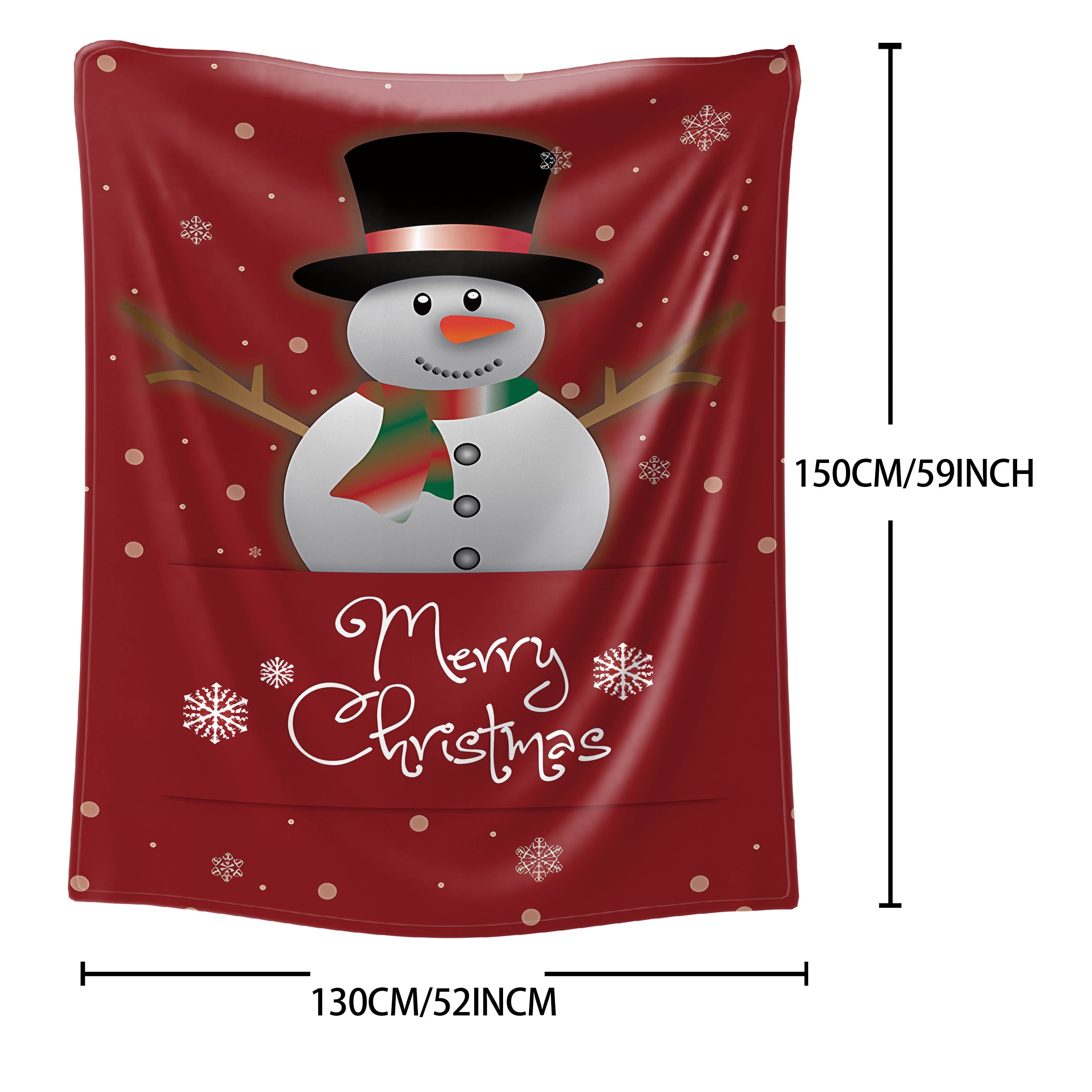 Flannel Throw Blanket with Christmas Snowman Print for Bed Sofa or Office Red Mid-Century Style