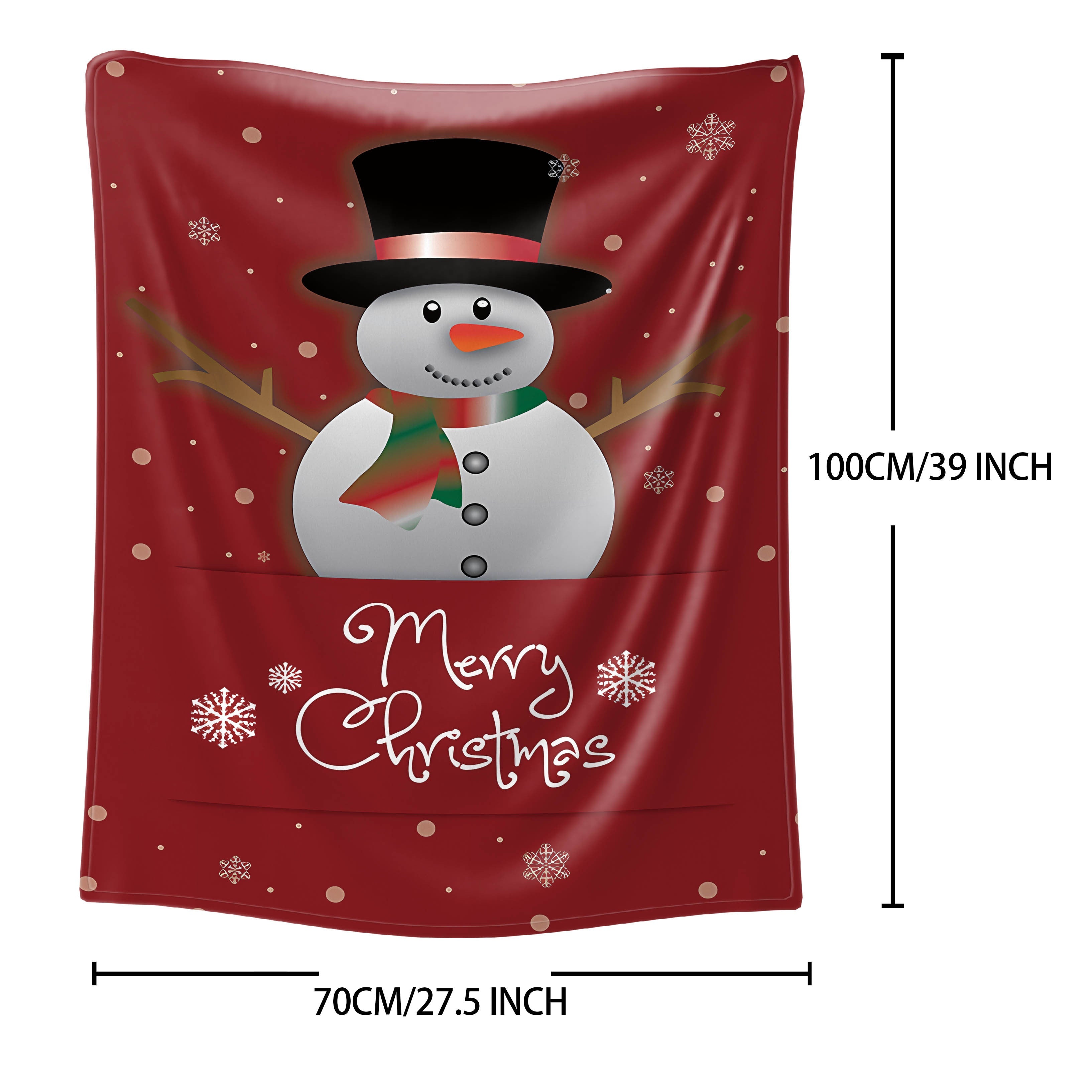 Flannel Throw Blanket with Christmas Snowman Print for Bed Sofa or Office Red Mid-Century Style