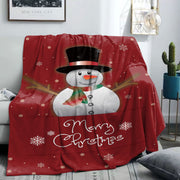 Flannel Throw Blanket with Christmas Snowman Print for Bed Sofa or Office Red Mid-Century Style