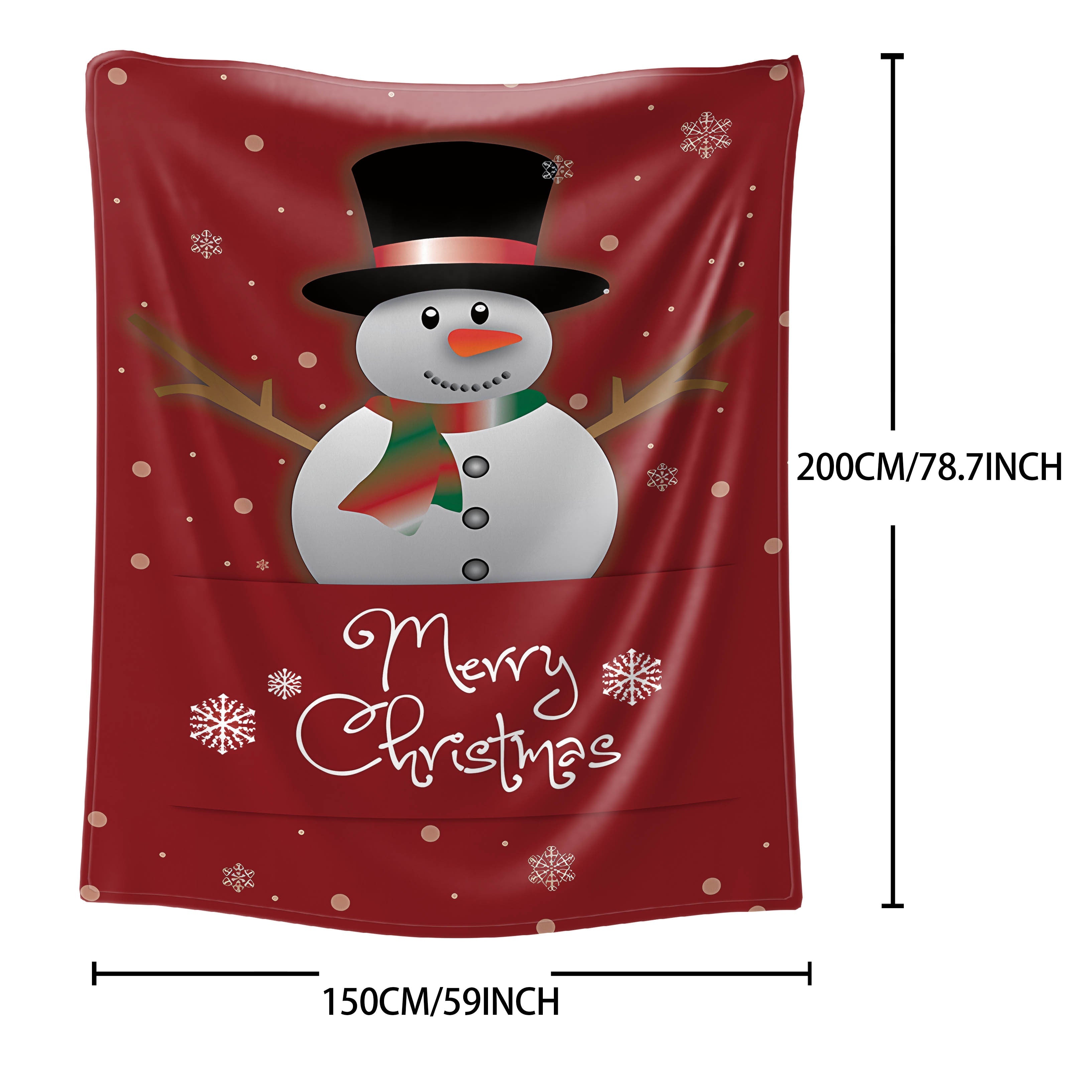 Flannel Throw Blanket with Christmas Snowman Print for Bed Sofa or Office Red Mid-Century Style