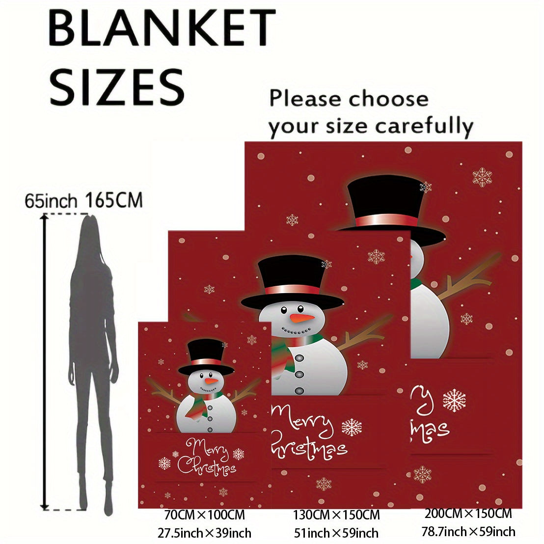 Flannel Throw Blanket with Christmas Snowman Print for Bed Sofa or Office Red Mid-Century Style