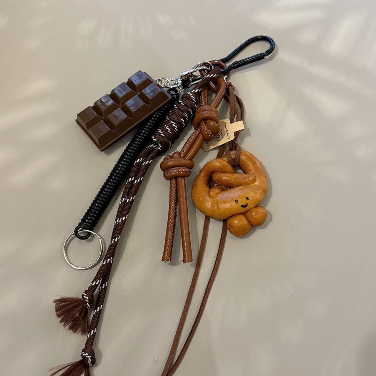 Autumn Winter Bread Keychain with Chocolate Bar Charm Polyester Accessory for Women