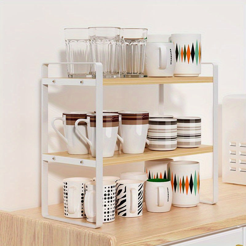 High-Density Fiberboard Desktop Organizer for Tea and Glass Cups Multi-Tier Wooden Cup Holder