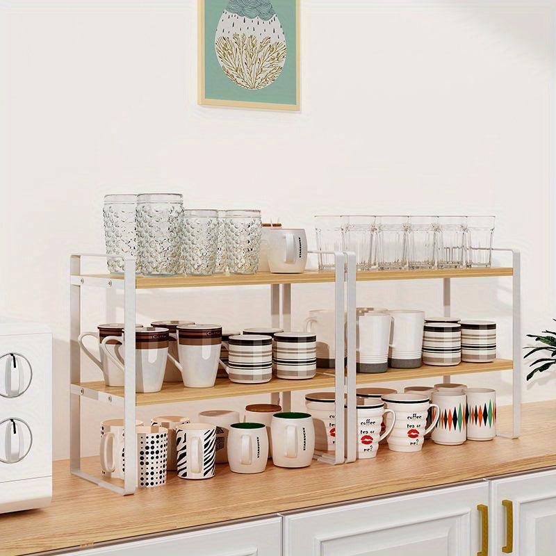 "Choy va Stakanlar uchun Yuqori Qismlik Tolali Stol Tashkiliy: Uy Ofisi Shkafida Saqlash uchun Ko'p Qavatli Yog'och Stakan Egasi; Suv Stakanlari uchun Ideal Stol Saqlash Racki."