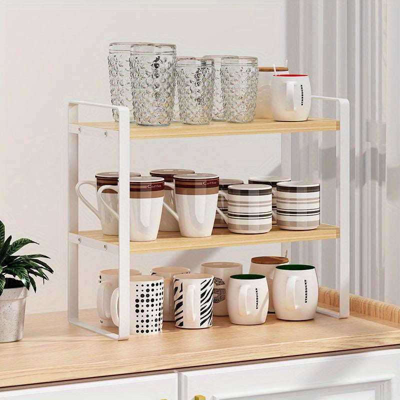 "Choy va Stakanlar uchun Yuqori Qismlik Tolali Stol Tashkiliy: Uy Ofisi Shkafida Saqlash uchun Ko'p Qavatli Yog'och Stakan Egasi; Suv Stakanlari uchun Ideal Stol Saqlash Racki."