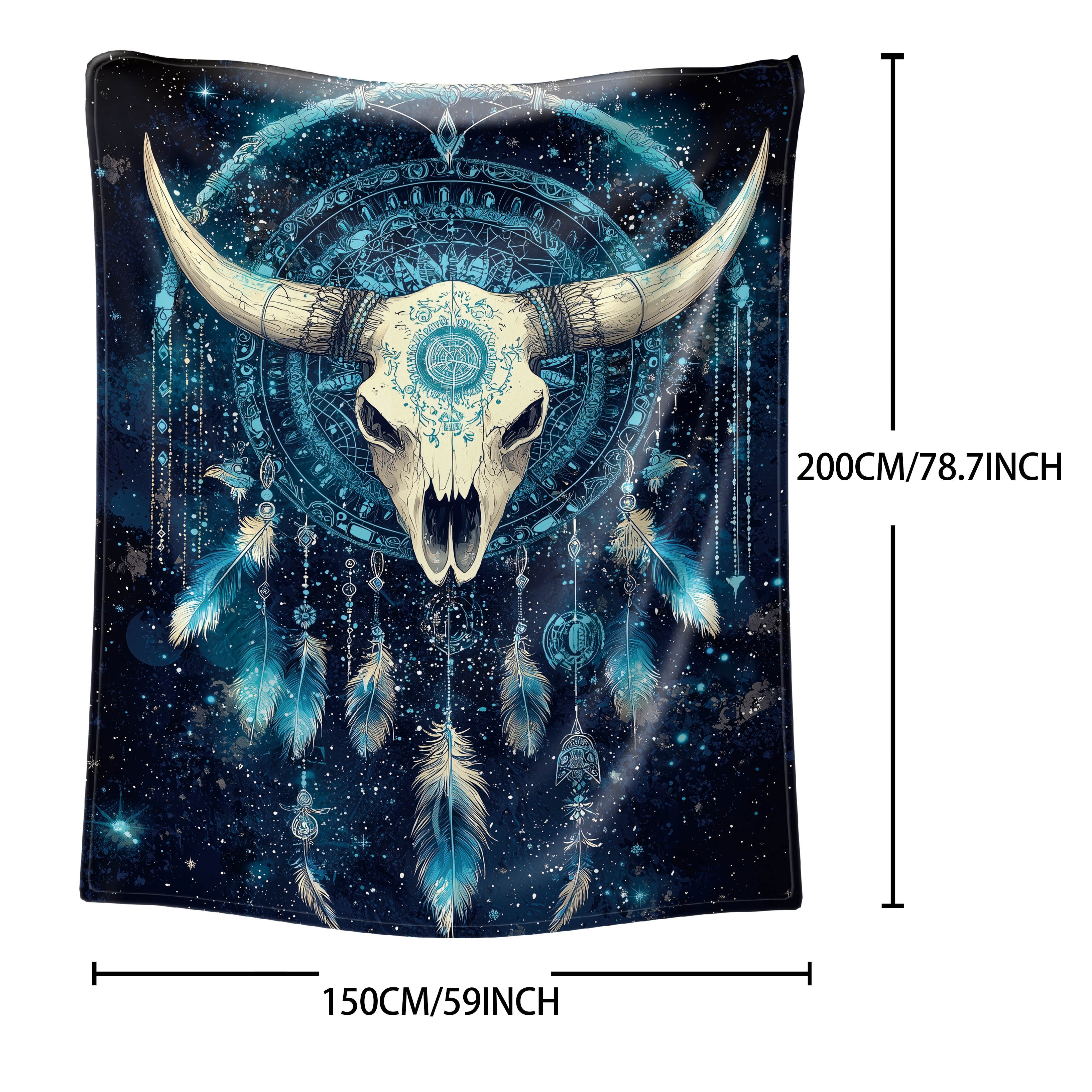 Starry Sky Bull Skull Dreamcatcher Throw Blanket Flannel All-Season Polyester