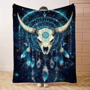 Starry Sky Bull Skull Dreamcatcher Throw Blanket Flannel All-Season Polyester