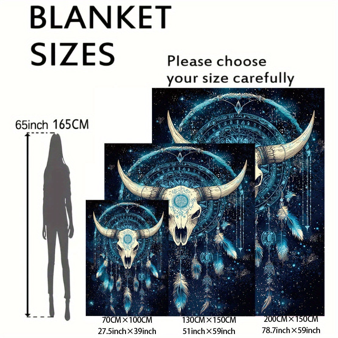 Starry Sky Bull Skull Dreamcatcher Throw Blanket Flannel All-Season Polyester