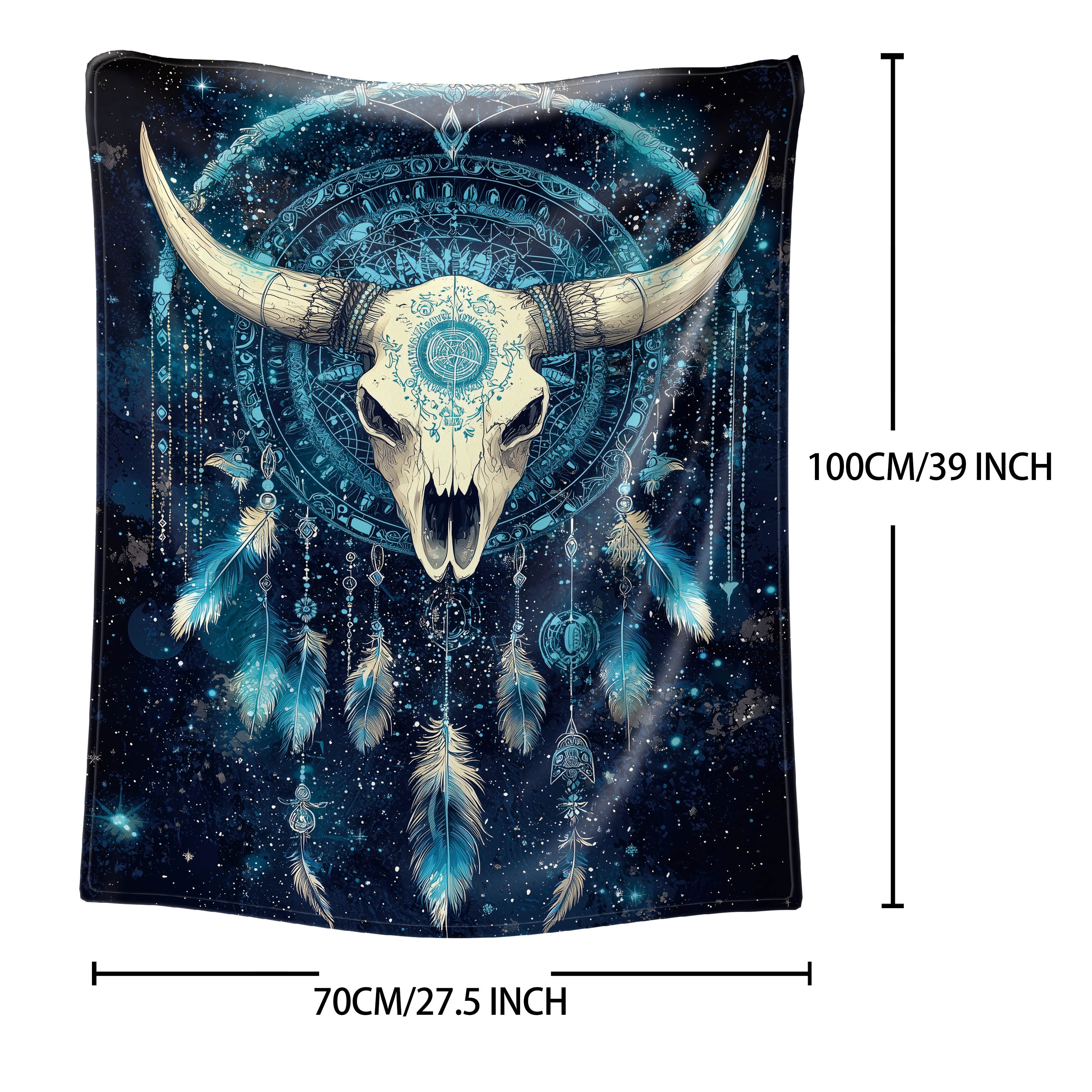 Starry Sky Bull Skull Dreamcatcher Throw Blanket Flannel All-Season Polyester
