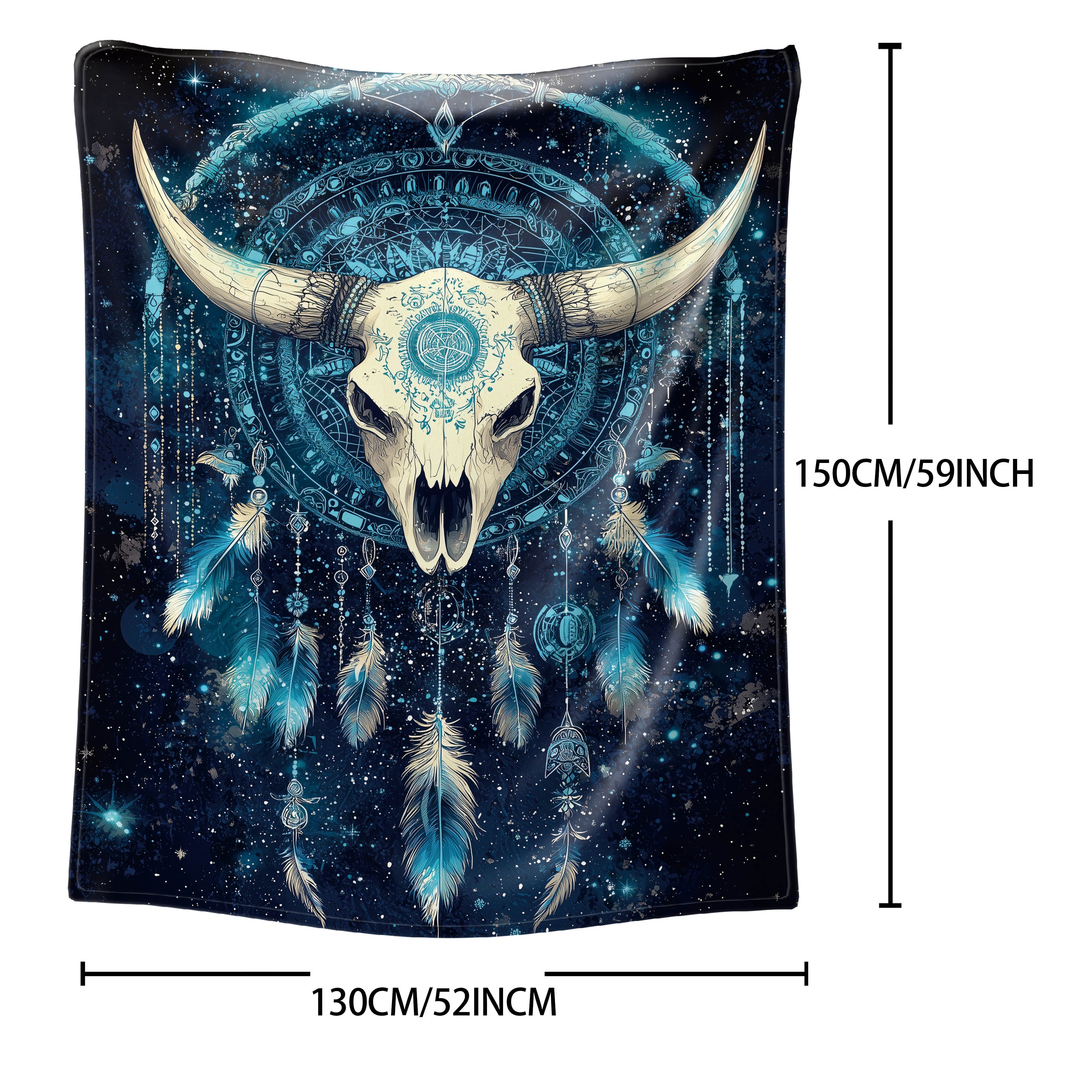 Starry Sky Bull Skull Dreamcatcher Throw Blanket Flannel All-Season Polyester