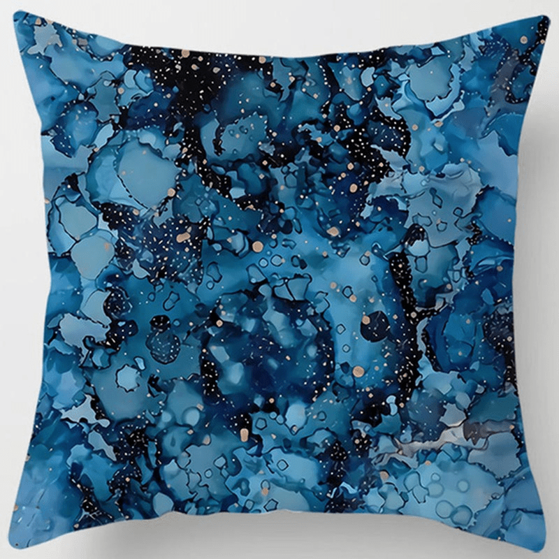 Blue Geometric Pattern Throw Pillow Cover Polyester Zip Closure Home Sofa Decor