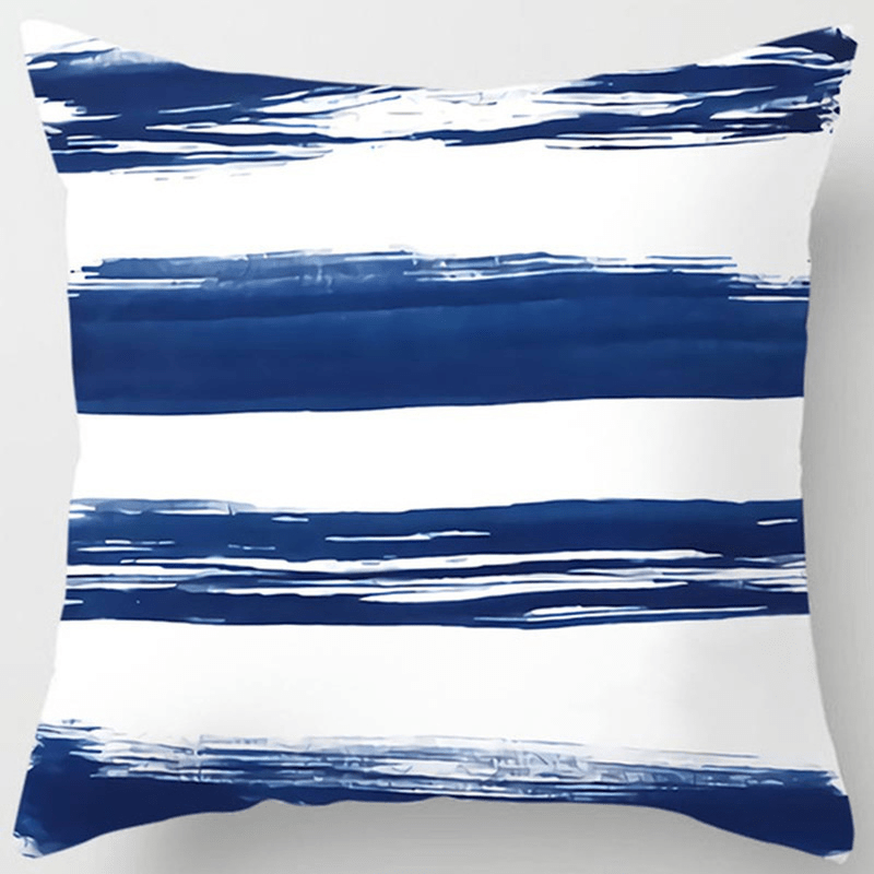 Blue Geometric Pattern Throw Pillow Cover Polyester Zip Closure Home Sofa Decor