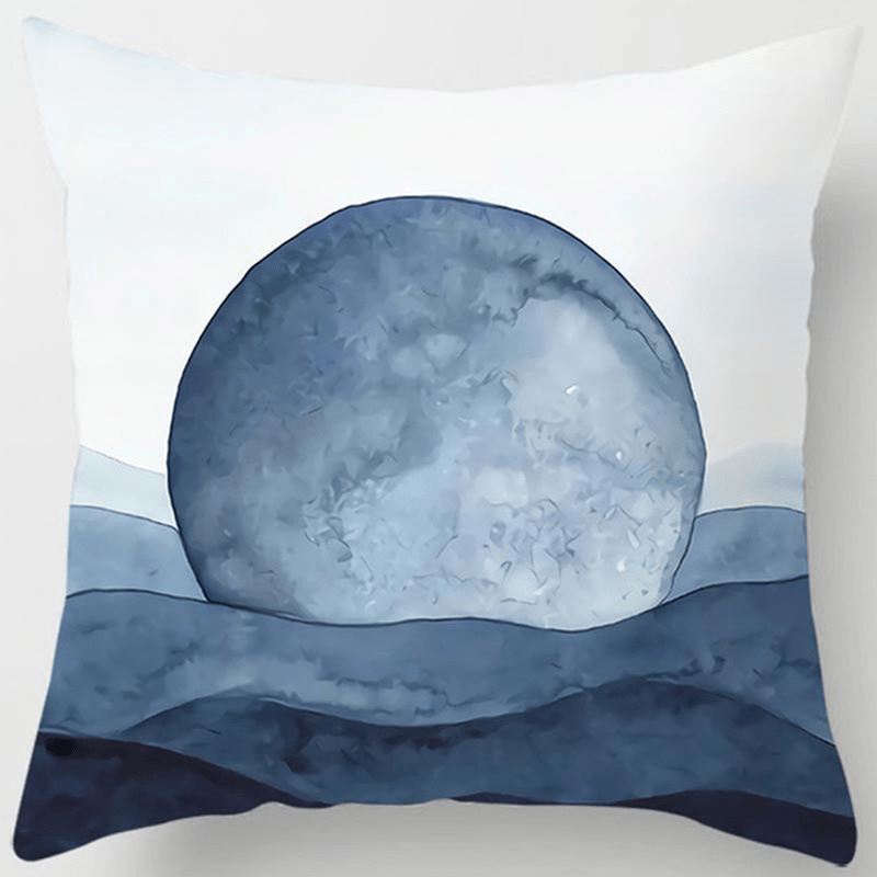 Blue Geometric Pattern Throw Pillow Cover Polyester Zip Closure Home Sofa Decor