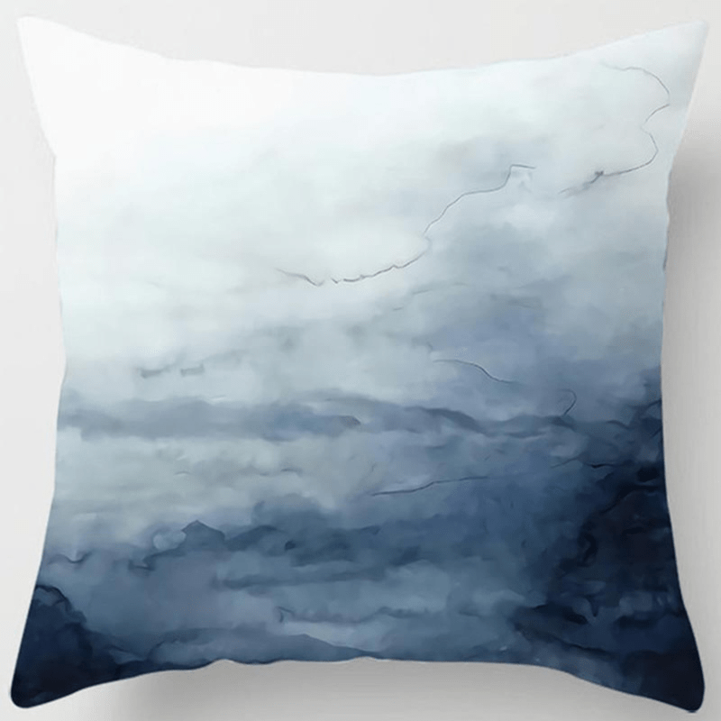 Blue Geometric Pattern Throw Pillow Cover Polyester Zip Closure Home Sofa Decor