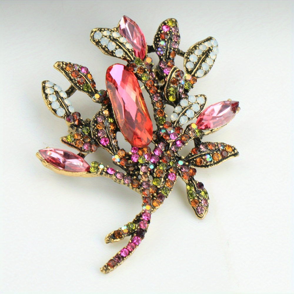 Vintage Enamel and Rhinestone Flower Brooch for Women
