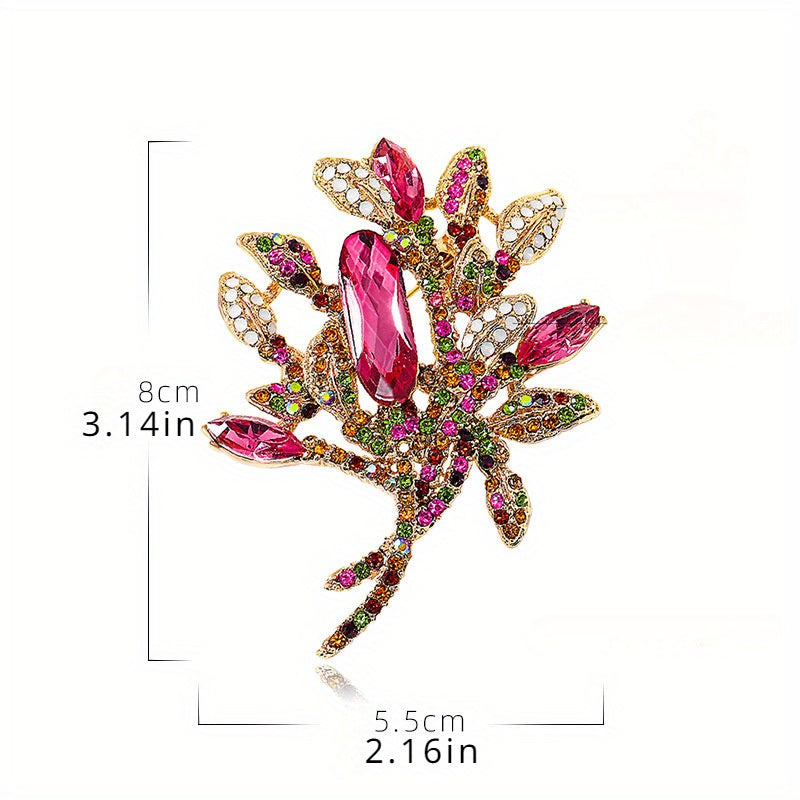 Vintage Enamel and Rhinestone Flower Brooch for Women