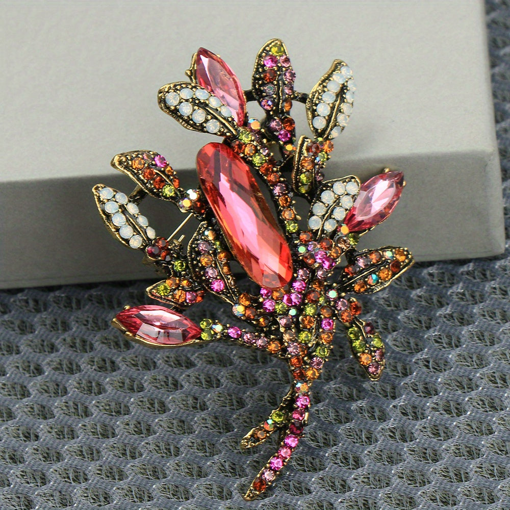 Vintage Enamel and Rhinestone Flower Brooch for Women