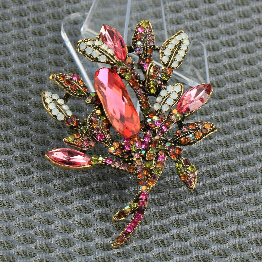Vintage Enamel and Rhinestone Flower Brooch for Women