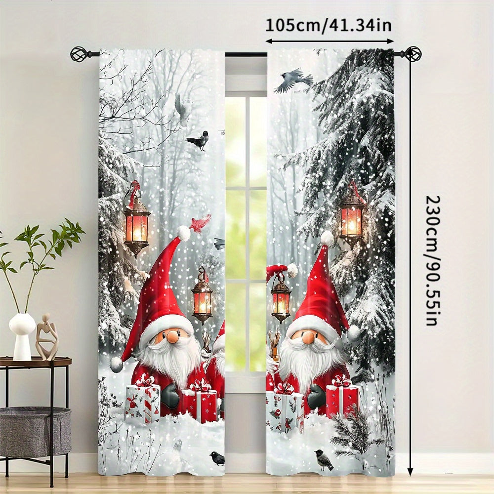 Set of 2 Christmas Gnome Curtains Washable Polyester Decorative Holiday Window Drapes