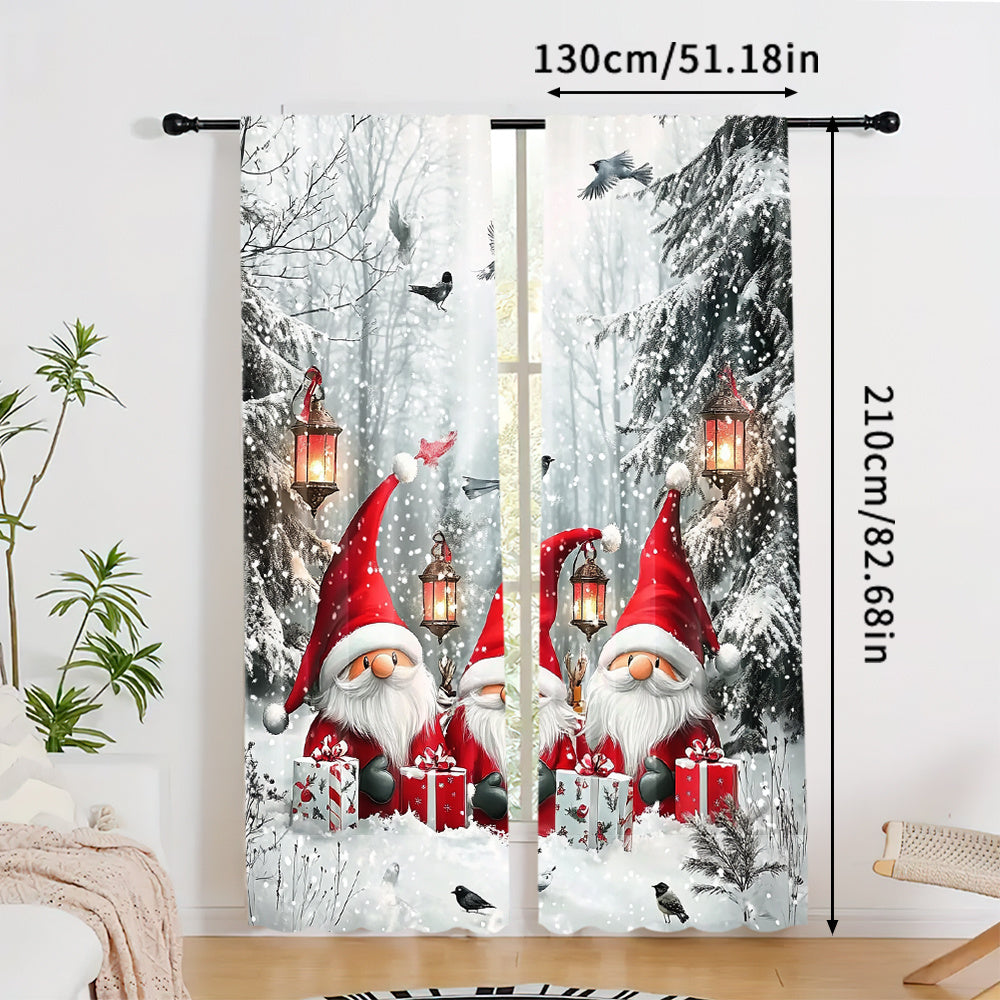 Set of 2 Christmas Gnome Curtains Washable Polyester Decorative Holiday Window Drapes
