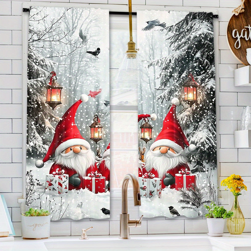 Set of 2 Christmas Gnome Curtains Washable Polyester Decorative Holiday Window Drapes