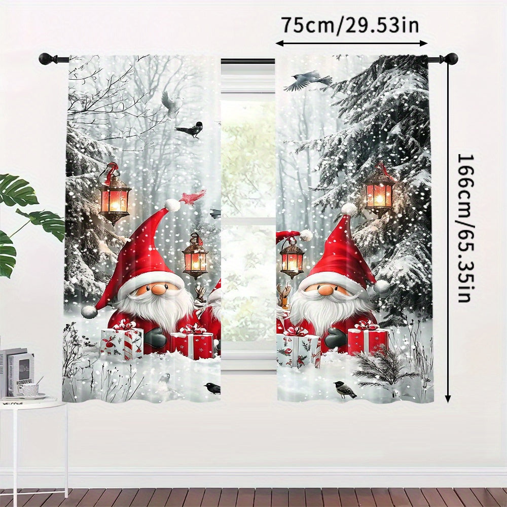 Set of 2 Christmas Gnome Curtains Washable Polyester Decorative Holiday Window Drapes