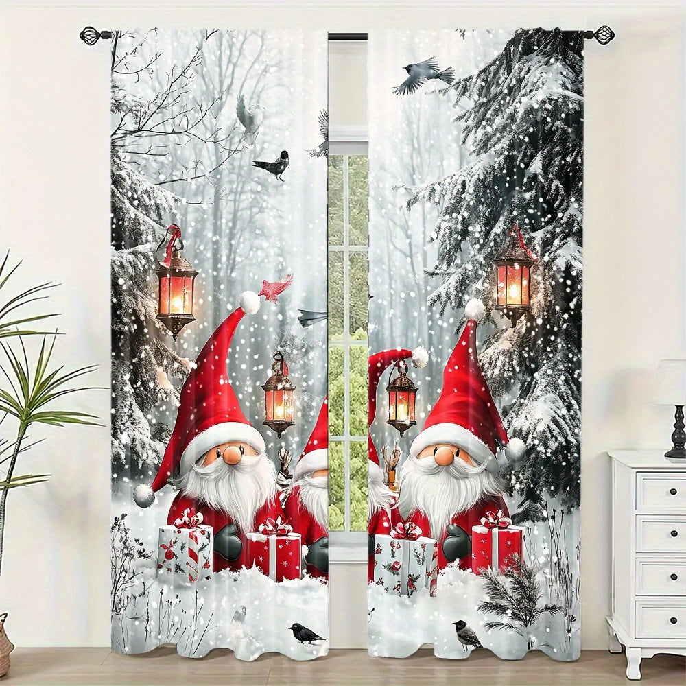 Set of 2 Christmas Gnome Curtains Washable Polyester Decorative Holiday Window Drapes
