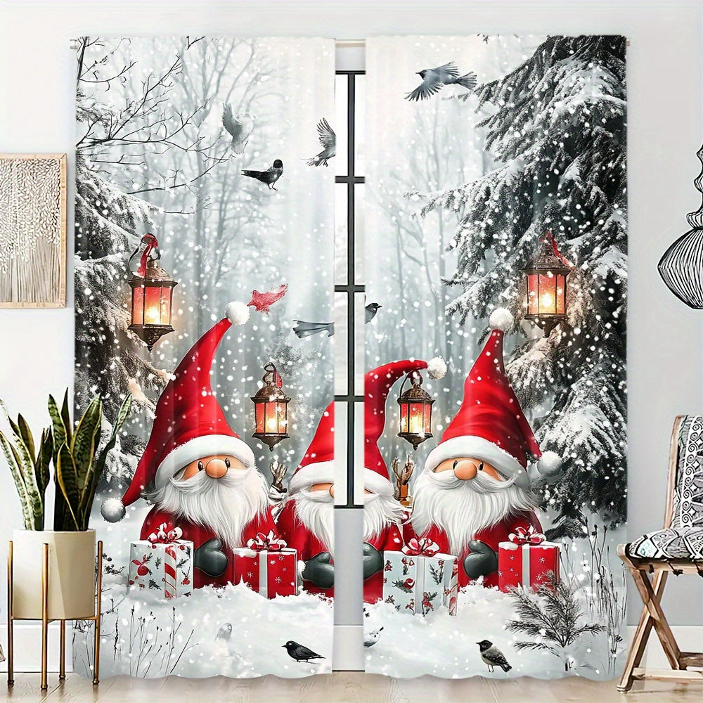 Set of 2 Christmas Gnome Curtains Washable Polyester Decorative Holiday Window Drapes